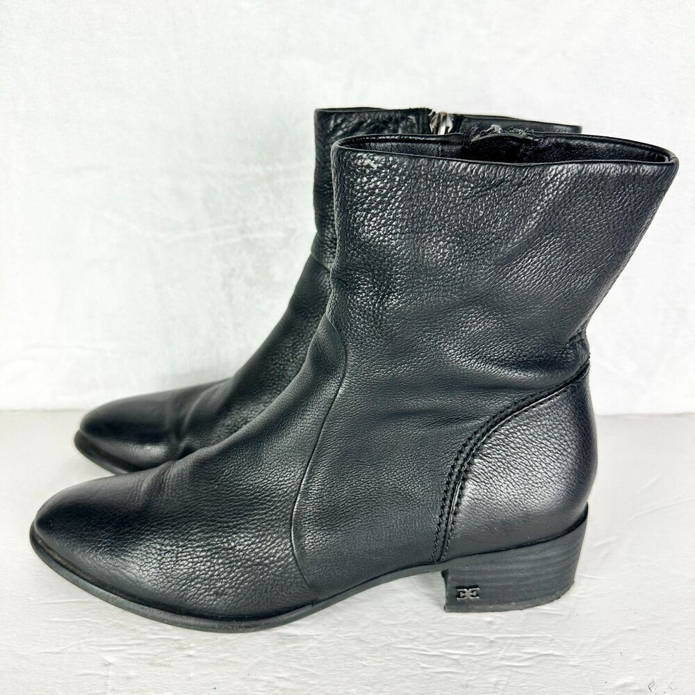 Sam Edelman Hilary Leather Boot Size 8 Black Pointed Toe Side Zip 1.5" Heel